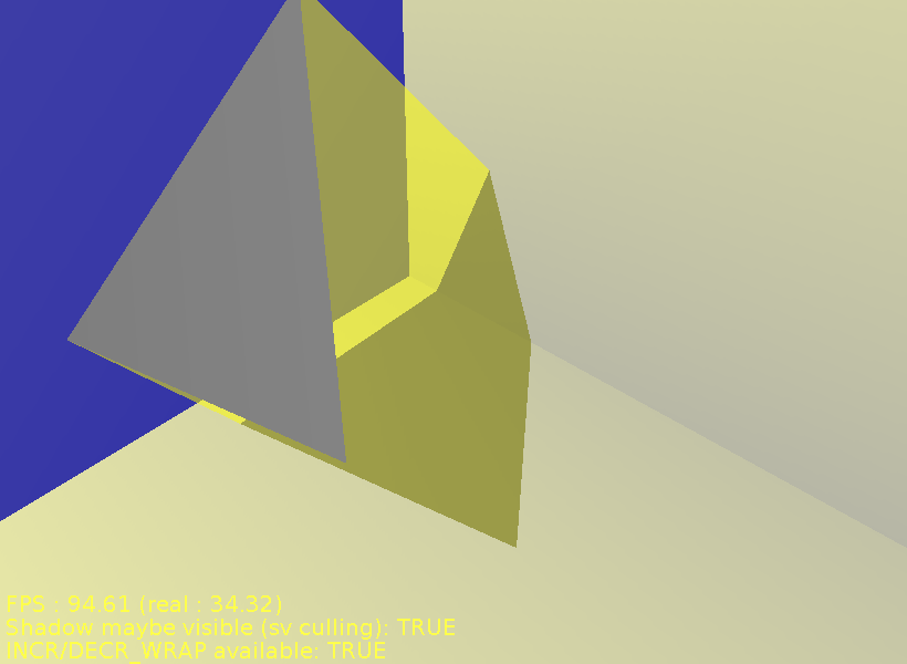 Good shadow from a single triangle, with shadow volumes drawn