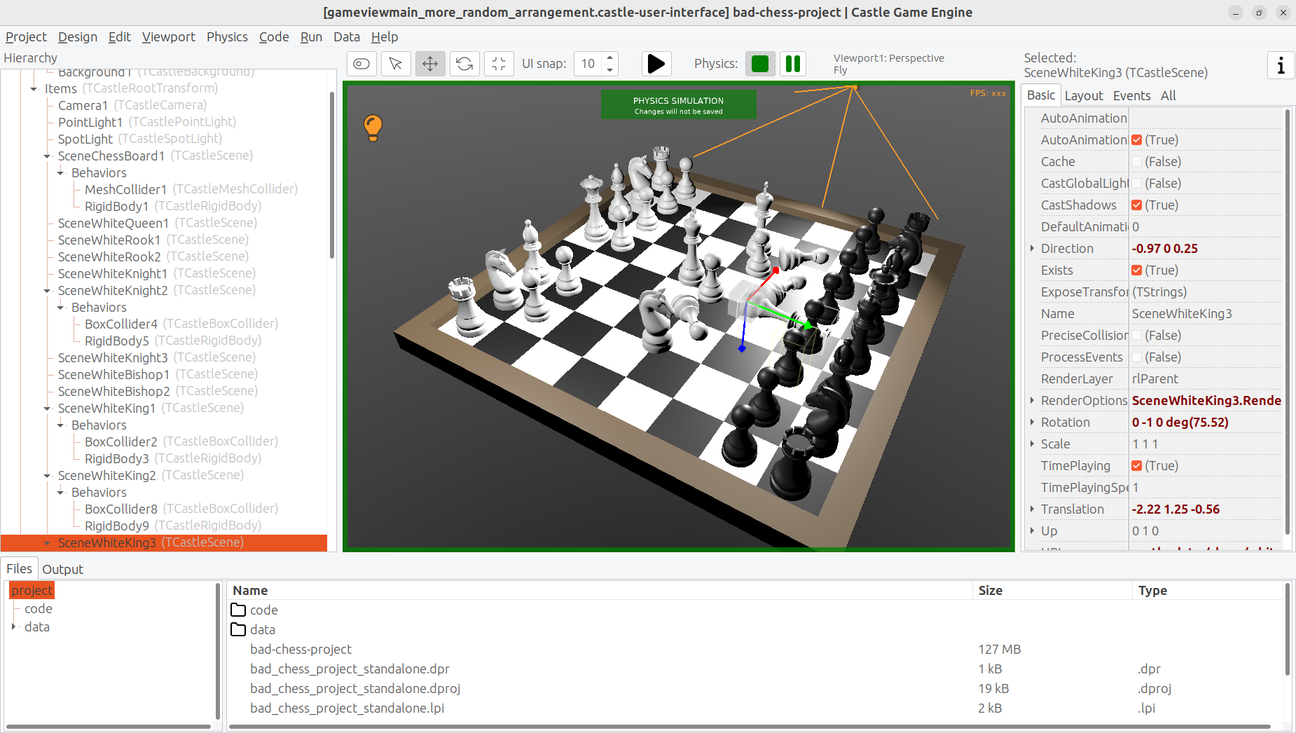 Chess pieces after a more dramatic physics simulation