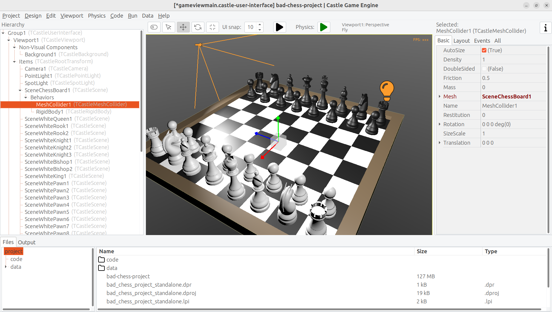 Chessboard with rigid body and colliders