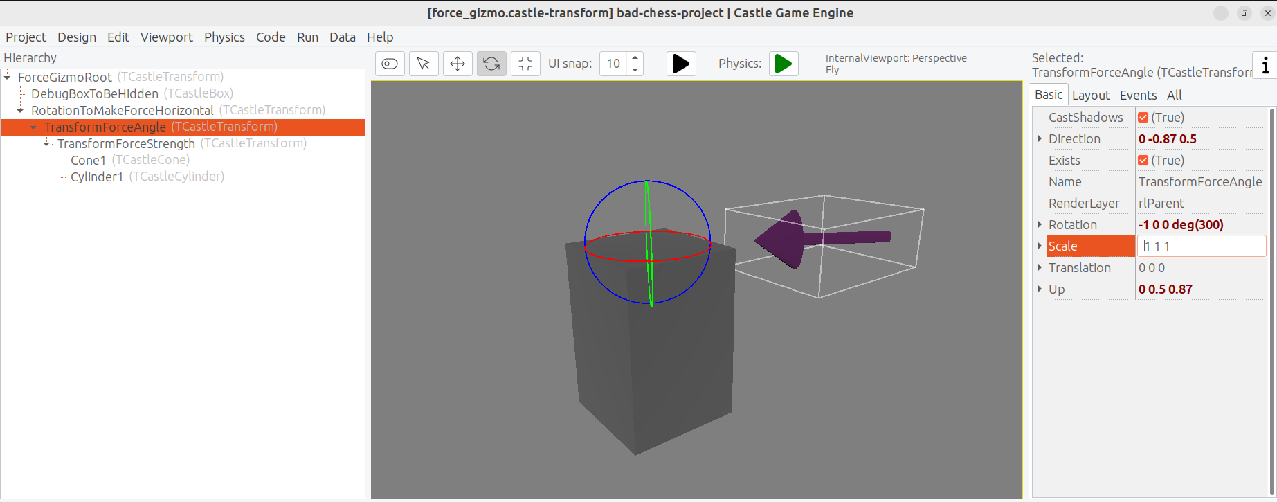 Arrow TransformForceAngle component