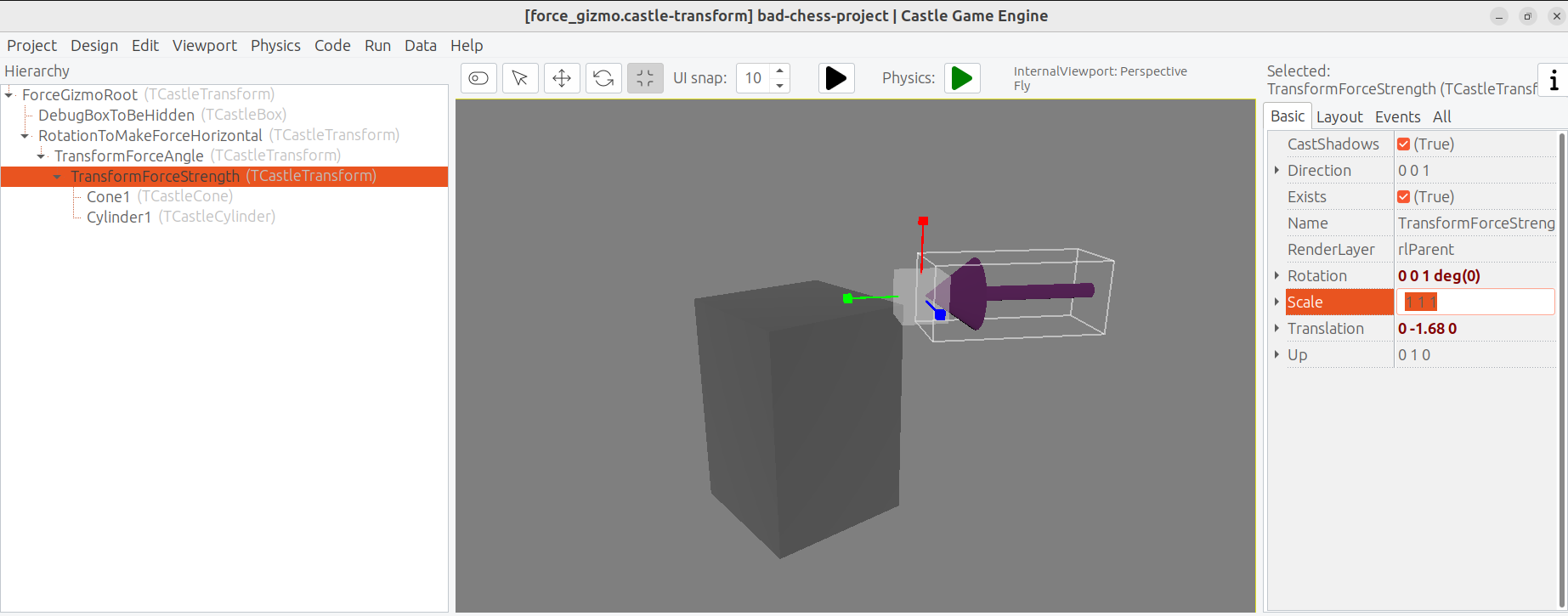 Arrow TransformForceStrength component