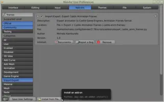Installation of castle-anim-frames Export Script in Blender