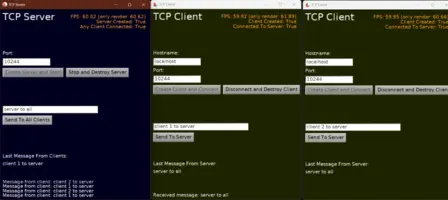 TCP server and 2 clients, on Windows