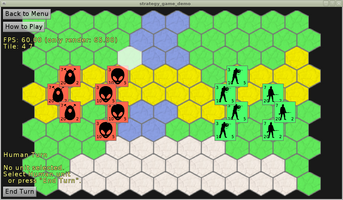 Tiled hexagonal map in "Strategy Game" demo