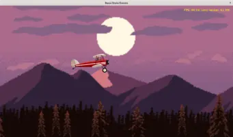 Plane flying on the mountain background - game