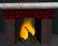 Fireplace model, with fire rendered as animated image sequence