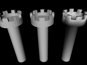 Three towers with various creaseAngle settings