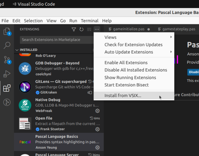 Visual Studio Code – Installing VSIX – Castle Game Engine