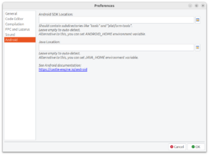 Android page in Castle Game Engine editor preferences