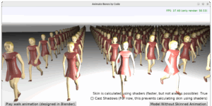 Displaying a crowd of characters animated using skinning in glTF